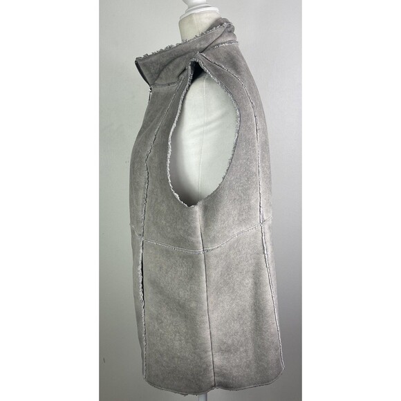 Johnny Was Pete Greta Vest Full Zip Faux Suede Sherpa Fur Gray M Pockets Western - Picture 4 of 14